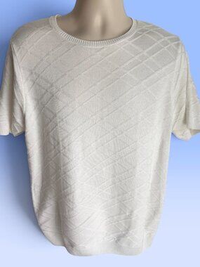 Alfred Dunner XL White Short Sleeve Diamond Knit Sweater